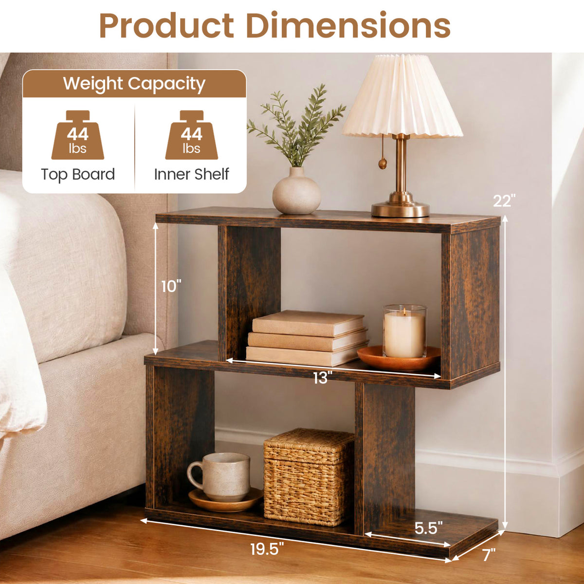 3-Tier Geometric Bookshelf Set of 2 - S-Shape Display Shelf