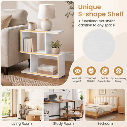 3-Tier Geometric Bookshelf Set of 2 - S-Shape Display Shelf