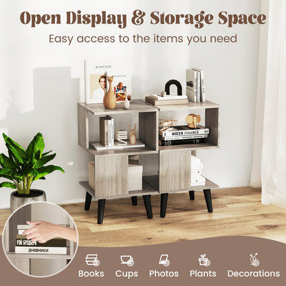 3-Tier Geometric Bookshelf Set of 2 with Open Storage Shelves