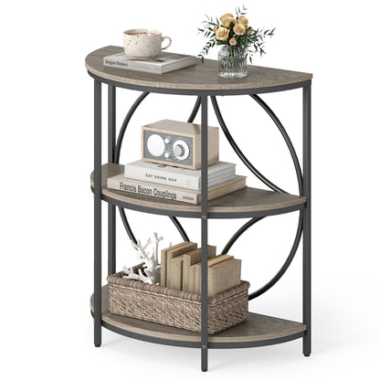 3-Tier Half Round End Table with Study Metal Frame for Living Room-Gray