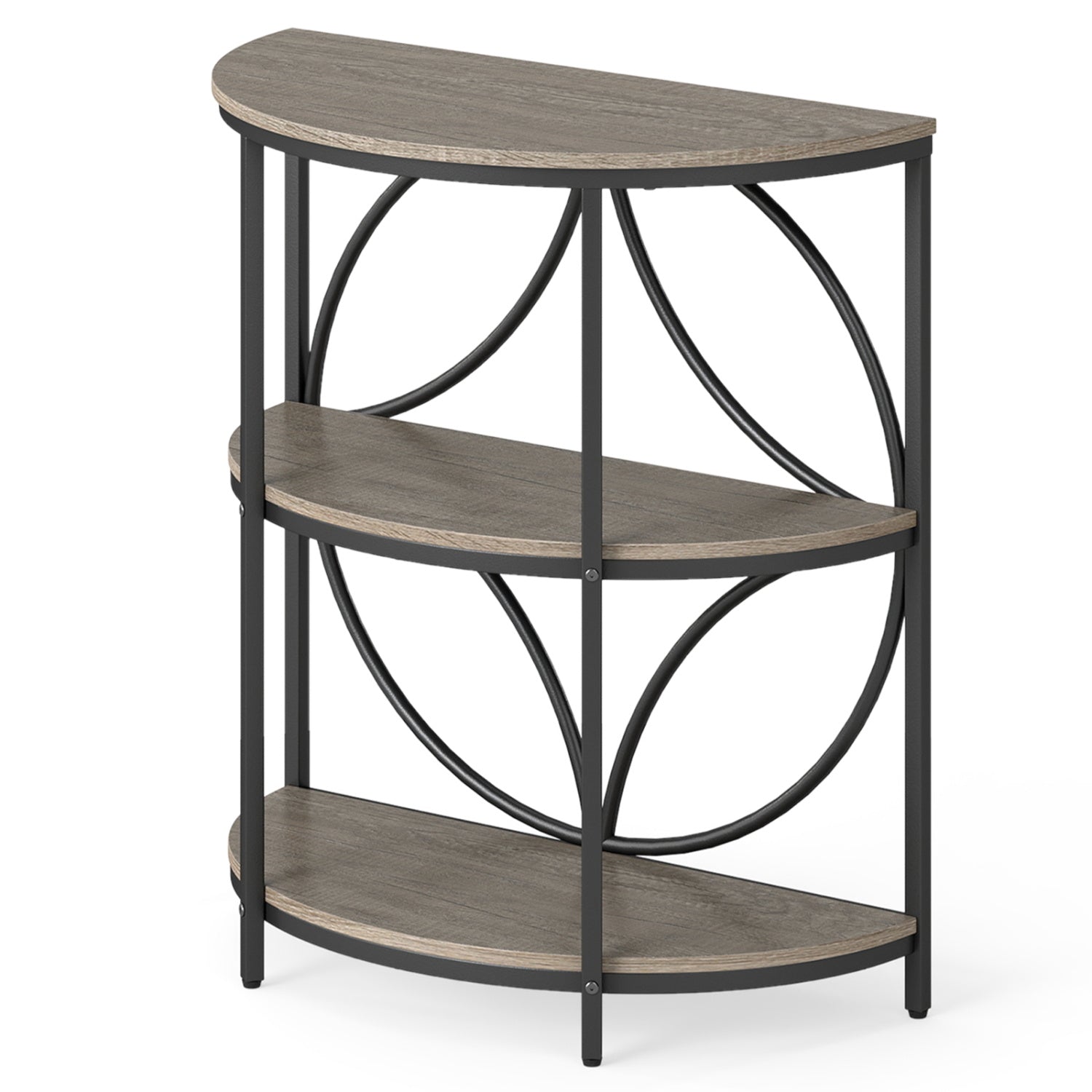 3-Tier Half Round End Table with Study Metal Frame for Living Room-Gray