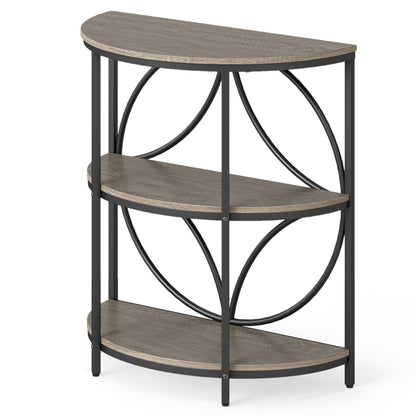 3-Tier Half Round End Table with Study Metal Frame for Living Room-Gray