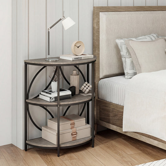 3-Tier Half Round End Table with Study Metal Frame for Living Room-Gray