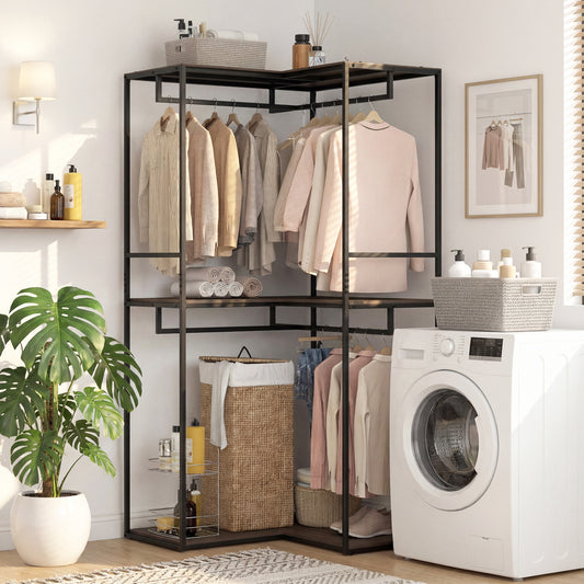 3-Tier Heavy Duty Clothes Rack with 3 Shelves & 2 Hanging Racks