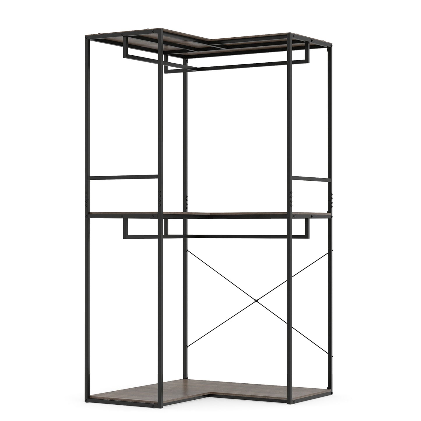 3-Tier Heavy Duty Clothes Rack with 3 Shelves & 2 Hanging Racks