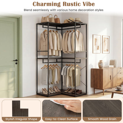 3-Tier Heavy Duty Clothes Rack with 3 Shelves & 2 Hanging Racks