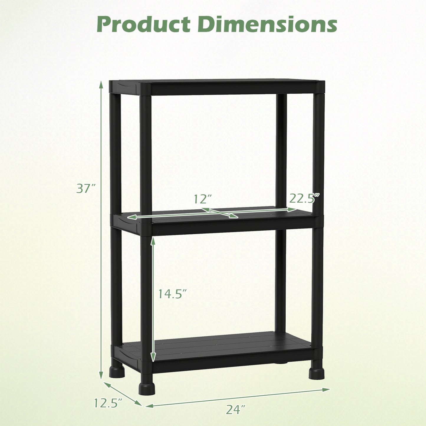 3-Tier Heavy-Duty Plastic Storage Shelves Freestanding Garage Shelving Unit