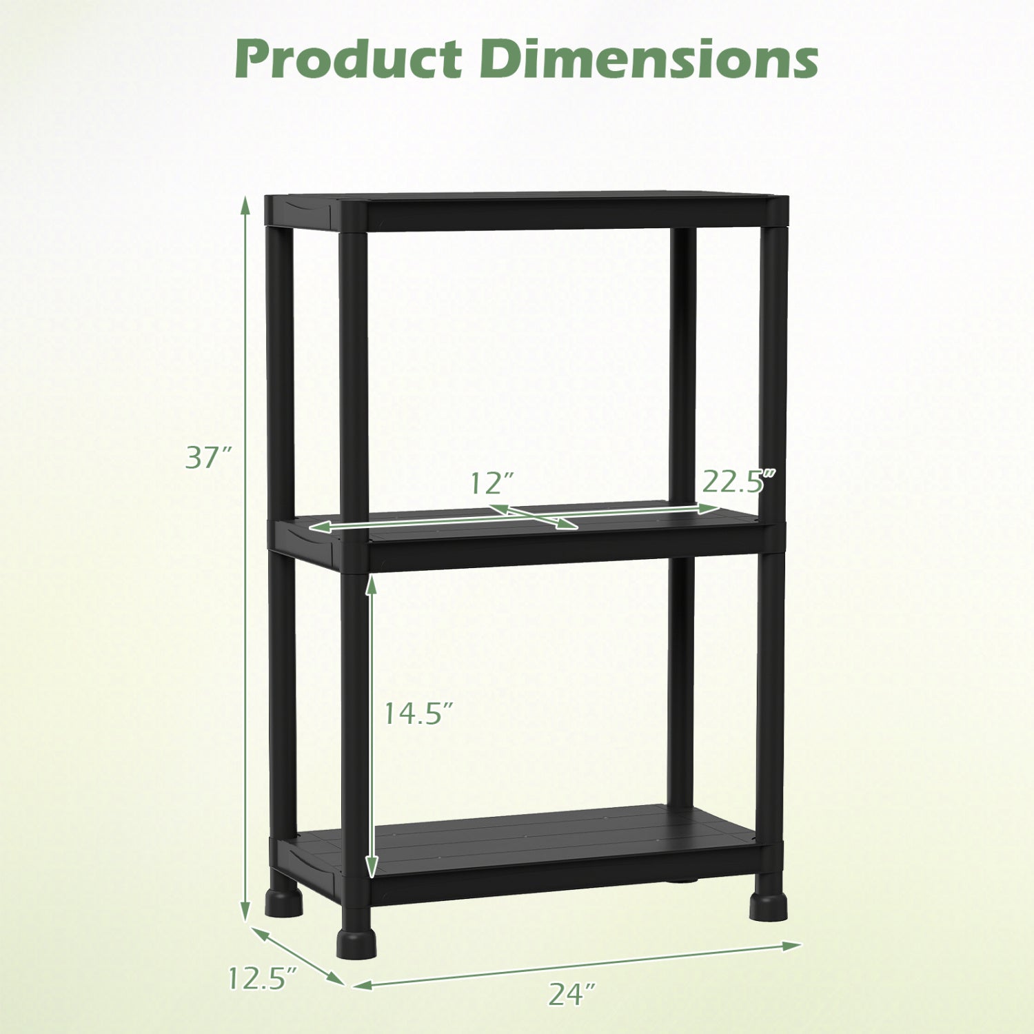 3-Tier Heavy-Duty Plastic Storage Shelves Freestanding Garage Shelving Unit