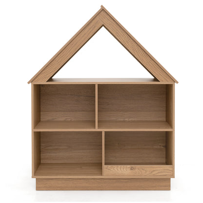 3-Tier House-Shaped Toy Storage Organizer with Open Shelves-Natural - Natural