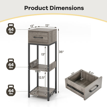 3 Tier Tall Plant Stand with Drawer Anti-tipping Devices-Gray
