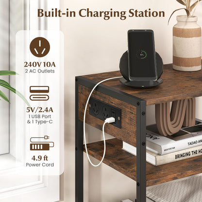 Industrial Side Table with USB-C & AC Outlets, 3-Tier
