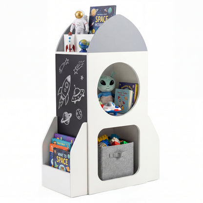 3-Tier Kids Bookshelf Rocket Space Theme Toddler Toy Storage Organizer-White