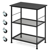 3-Tier Kitchen Serving Cart Utility Standing Microwave Rack with Hooks-Black