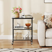 3-Tier Kitchen Serving Cart Utility Standing Microwave Rack with Hooks-Black