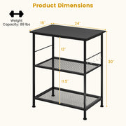 3-Tier Kitchen Serving Cart Utility Standing Microwave Rack with Hooks-Black