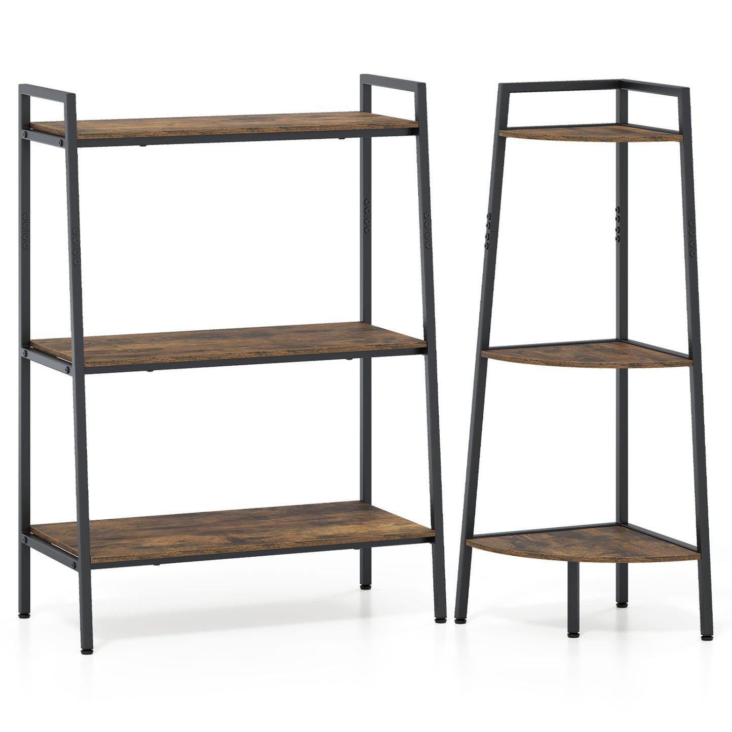 3-Tier Ladder Shelf and Corner Shelf Set with Metal Frame