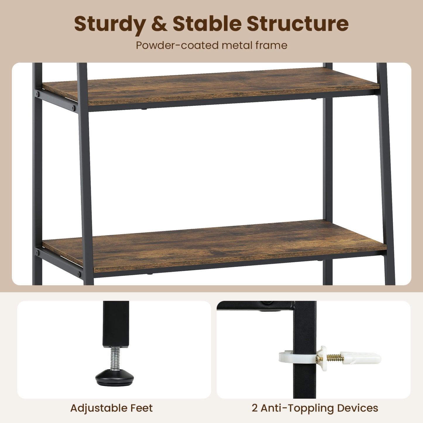 3-Tier Ladder Shelf and Corner Shelf Set with Metal Frame