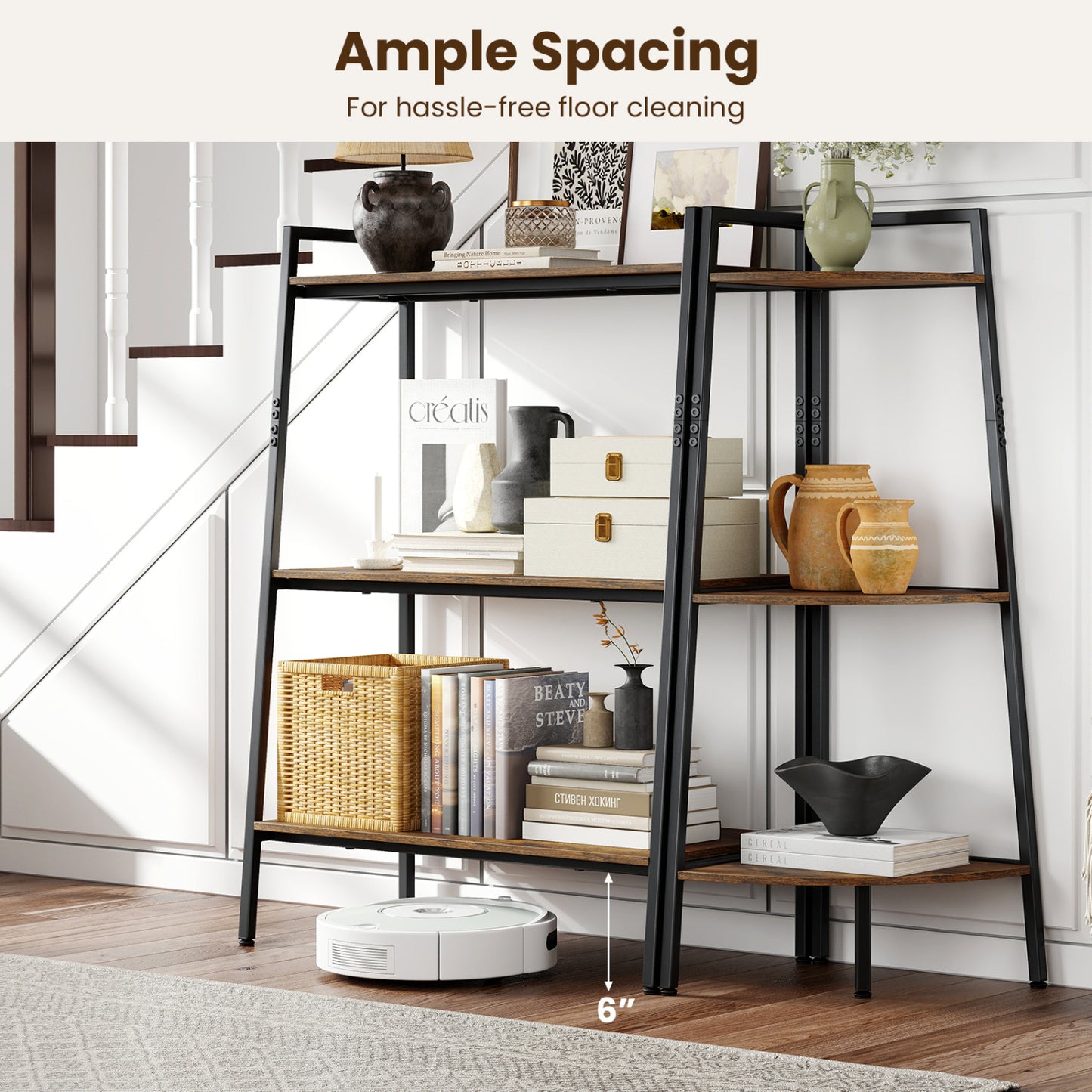 3-Tier Ladder Shelf and Corner Shelf Set with Metal Frame