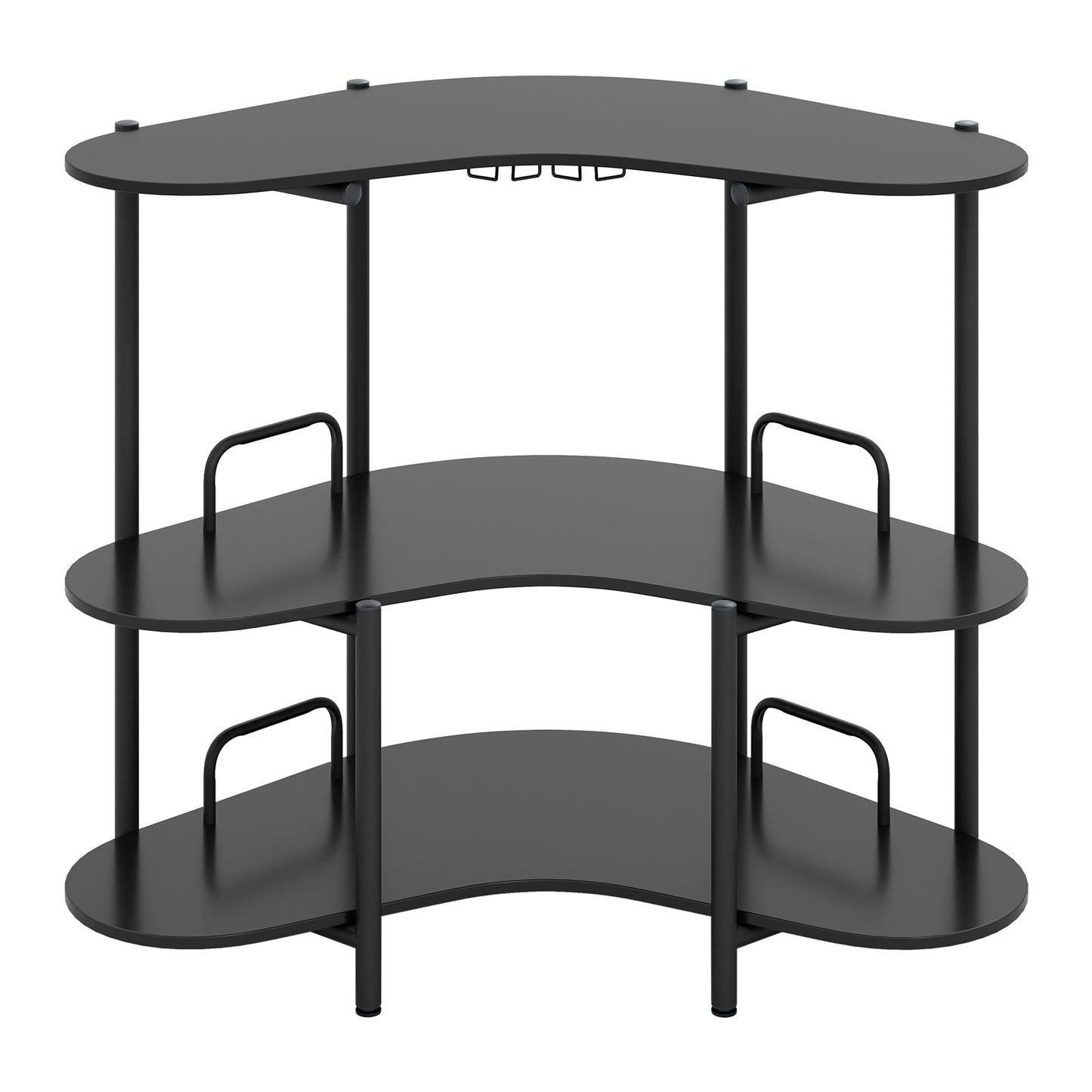 3-Tier Liquor Bar Table with Stemware Racks and Storage Shelves-Black - Black