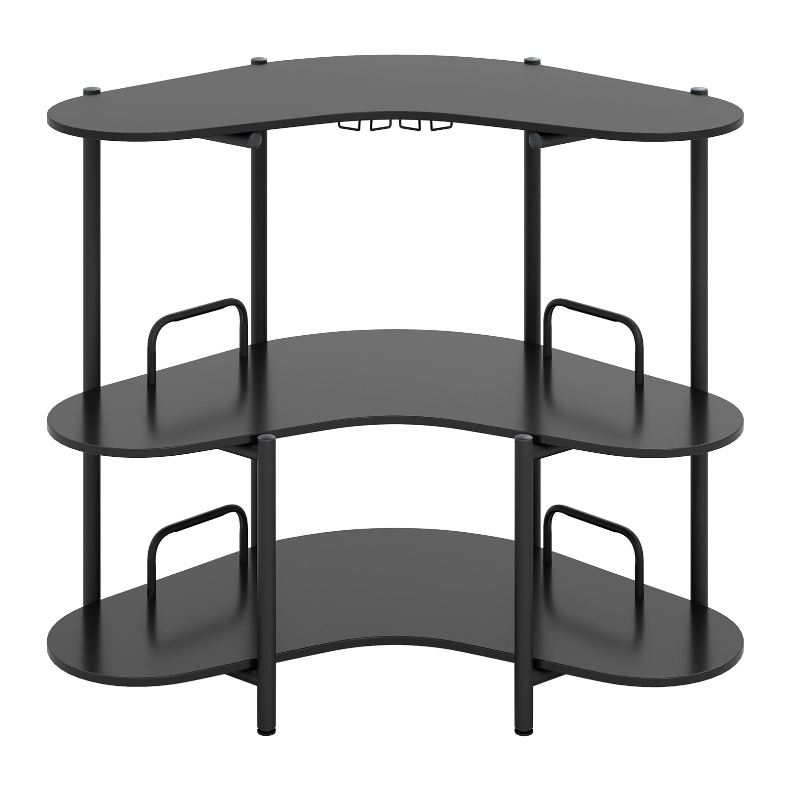 3-Tier Liquor Bar Table with Stemware Racks and Storage Shelves-Black - Black