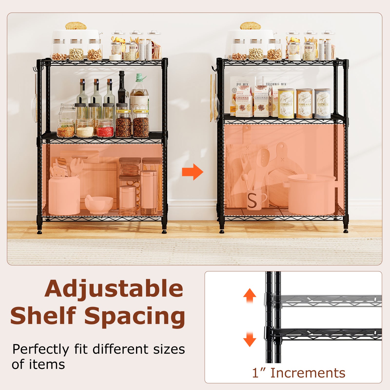 3-Tier Metal Storage Shelving Unit Set of 2 with V-Shaped Wire Rack-Black
