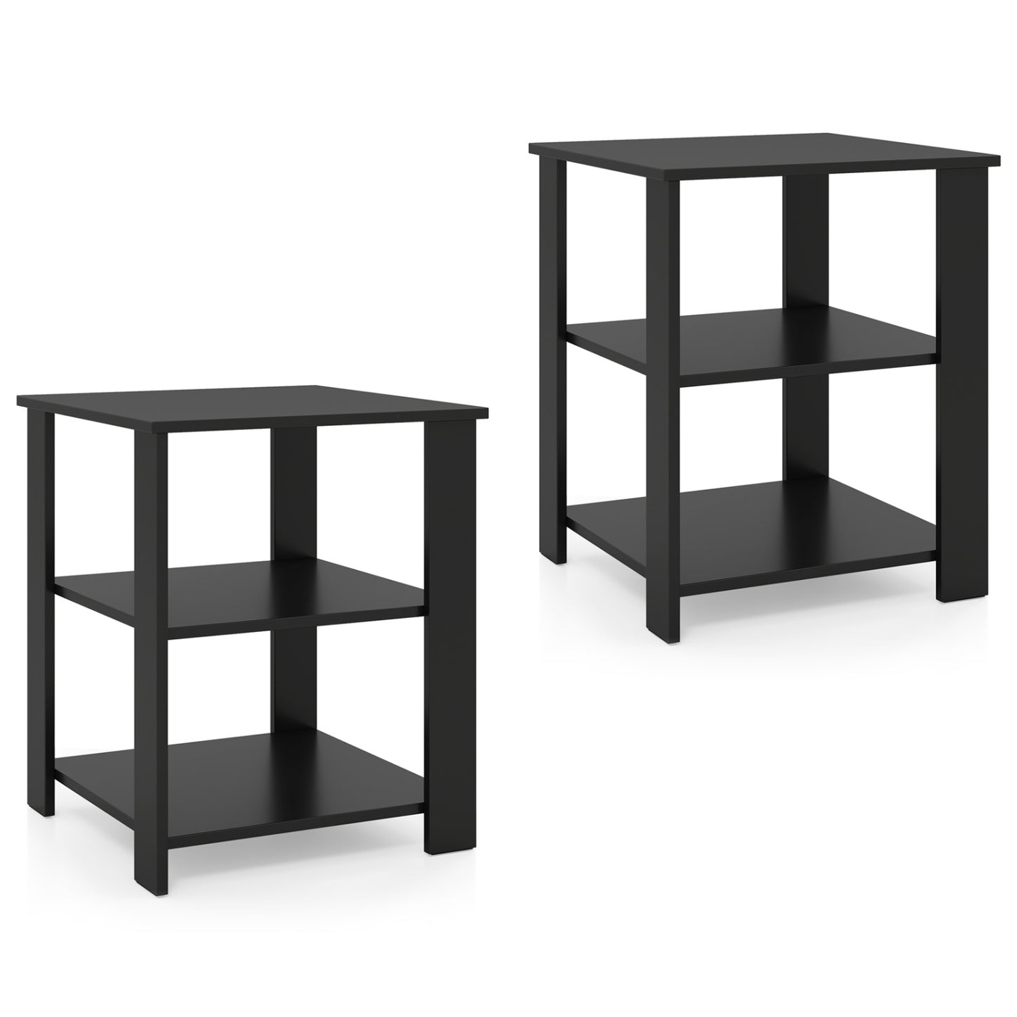 3-Tier Square Side Table with Open Storage Shelves Set of 2