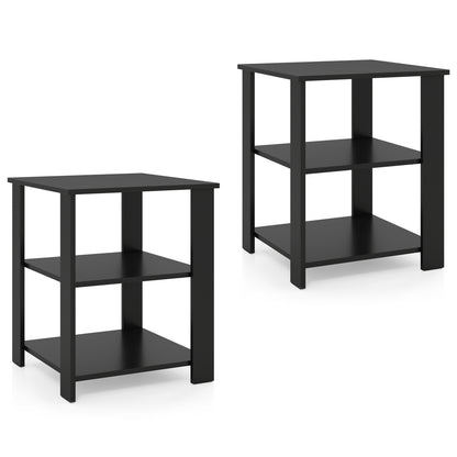3-Tier Square Side Table with Open Storage Shelves Set of 2