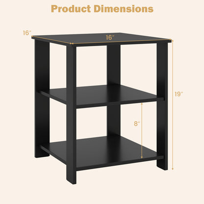 3-Tier Square Side Table with Open Storage Shelves Set of 2