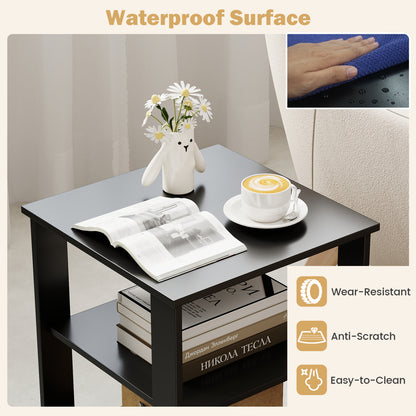 3-Tier Square Side Table with Open Storage Shelves Set of 2