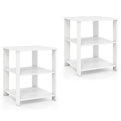 3-Tier Square Side Table with Open Storage Shelves Set of 2