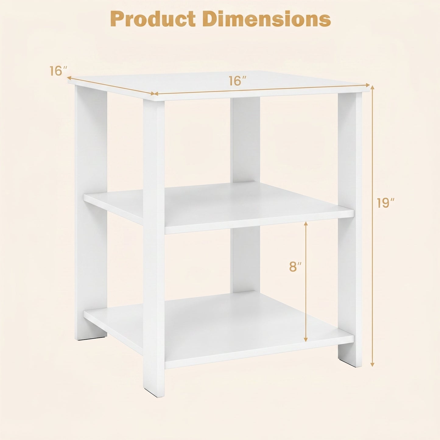 3-Tier Square Side Table with Open Storage Shelves Set of 2