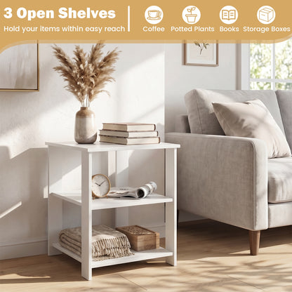 3-Tier Square Side Table with Open Storage Shelves Set of 2