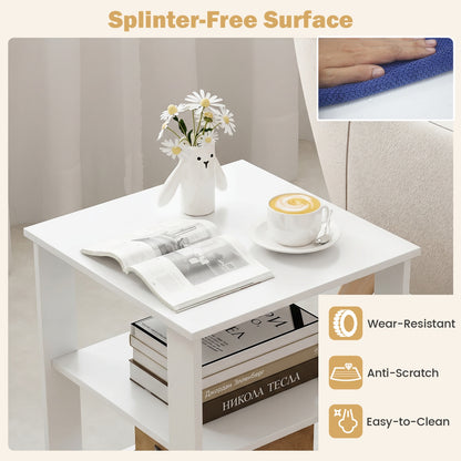 3-Tier Square Side Table with Open Storage Shelves Set of 2