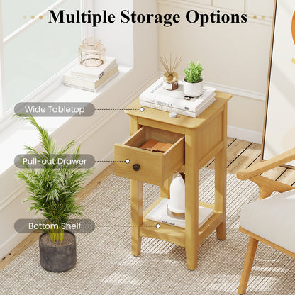 3-Tier Nightstand with Drawer and Open Storage Shelf-Natural