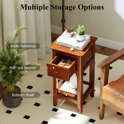 3-Tier Nightstand with Drawer and Open Storage Shelf-Walnut