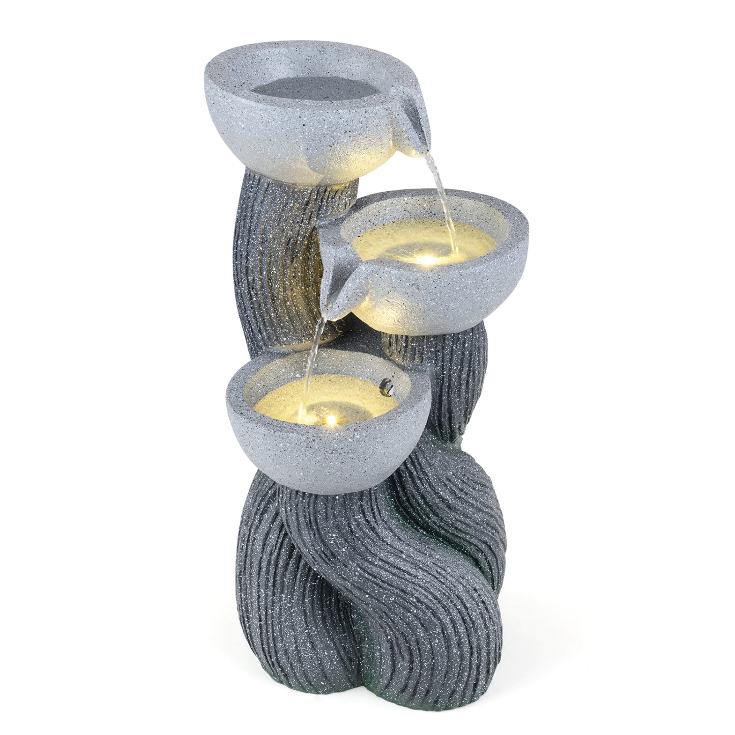 3-Tier Outdoor Water Fountain with LED Lights, 18.5 Inch
