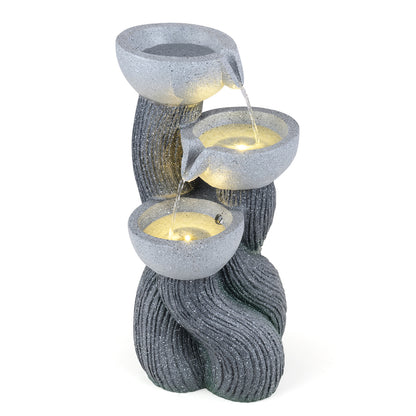 3-Tier Outdoor Water Fountain with LED Lights, 18.5 Inch