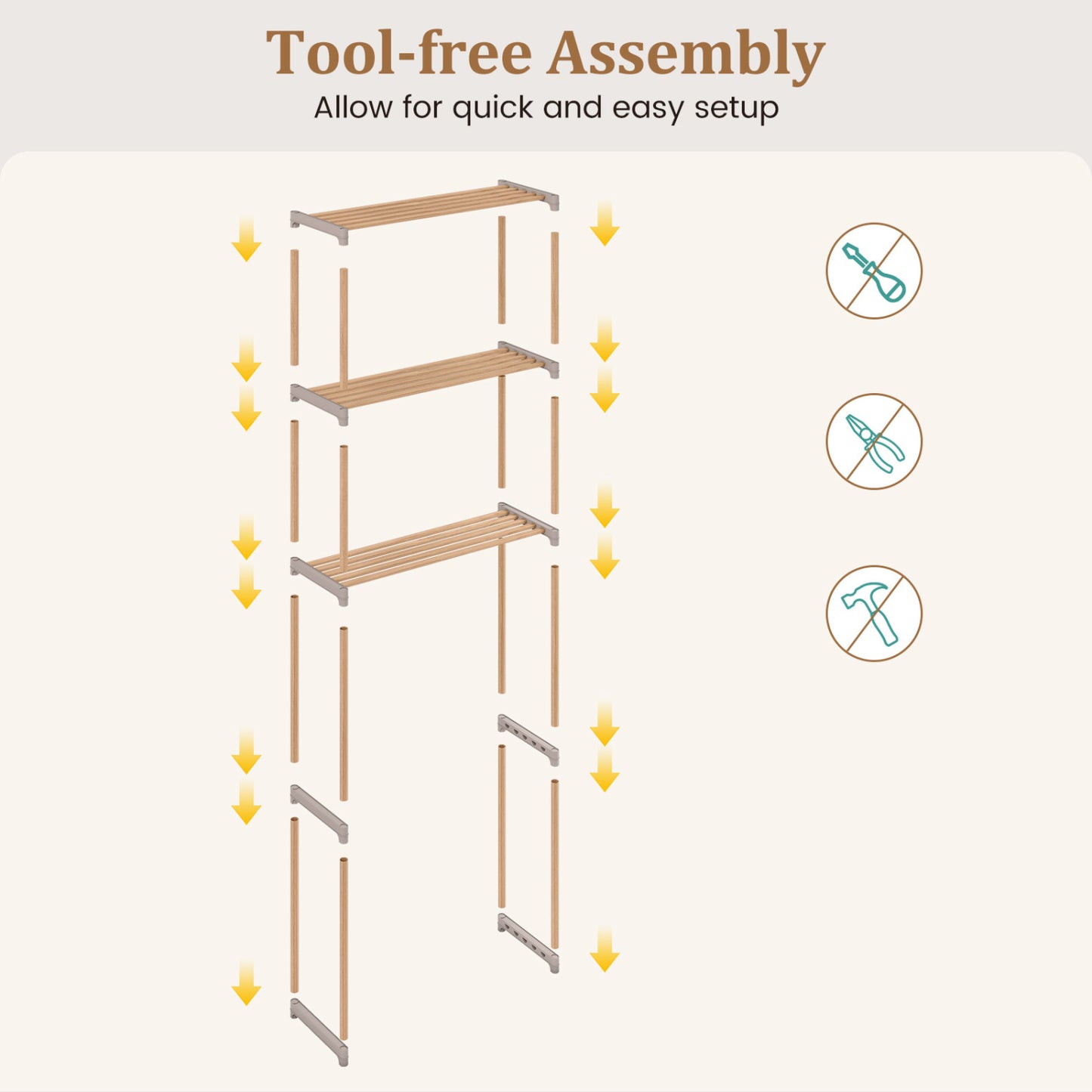 3-Tier Over The Toilet Storage Rack with Open Shelves-Gray