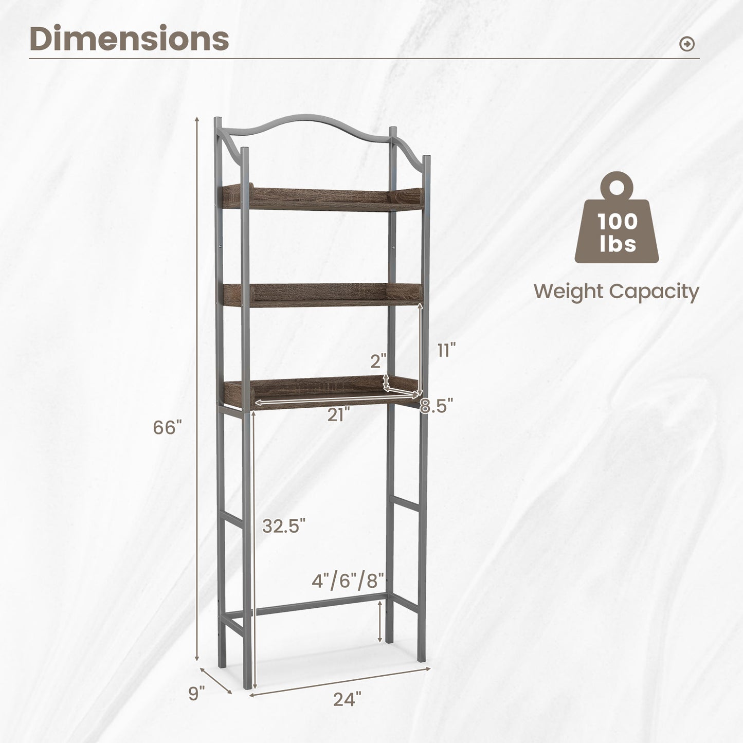 3-Tier Over-The-Toilet Bathroom Spacesaver Storage Rack-Silver