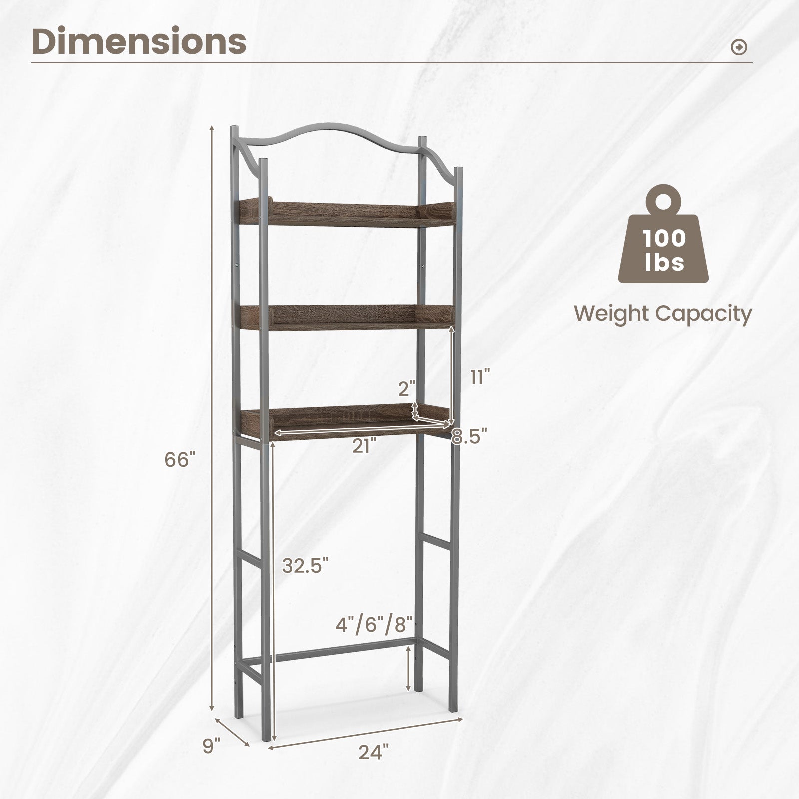 3-Tier Over-The-Toilet Bathroom Spacesaver Storage Rack-Silver