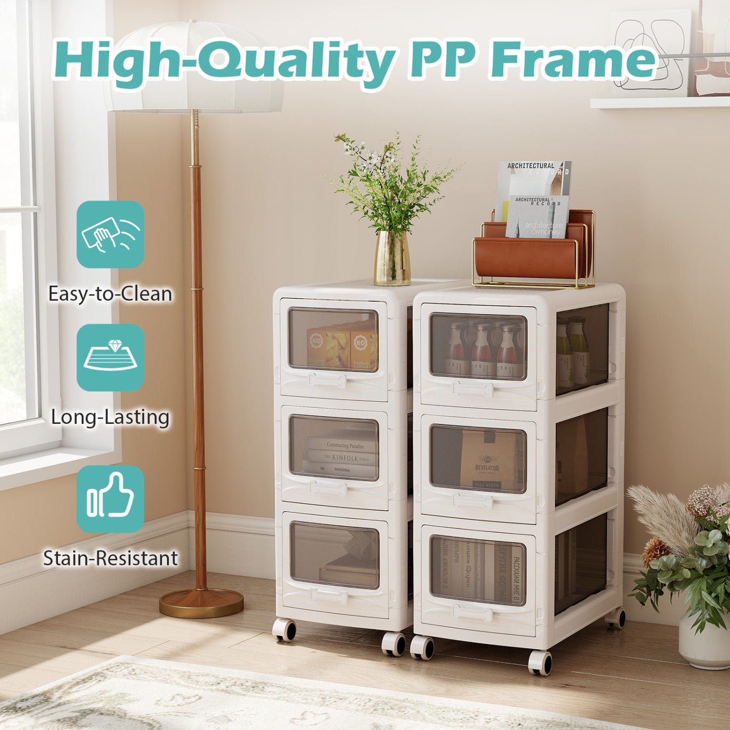 Rolling Storage Cart with Drawers and Lockable Wheels