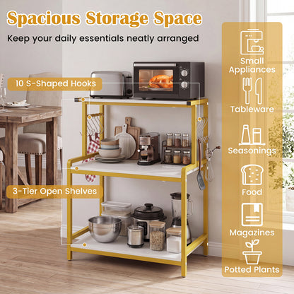 3-Tier Rolling Microwave Cart with Power Outlet and Hooks