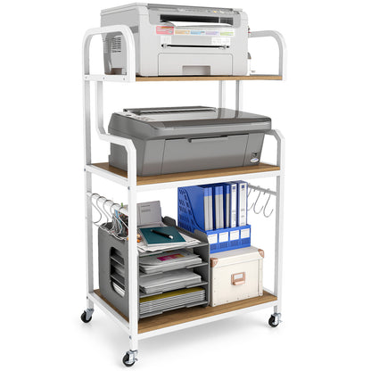 3-Tier Rolling Printer Stand Home Office Large Printer Cart with Storage Shelves-Natural