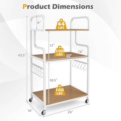 3-Tier Rolling Printer Stand Home Office Large Printer Cart with Storage Shelves-Natural