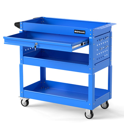 3-Tier Rolling Tool Cart with Lockable Drawer