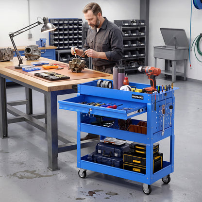 3-Tier Rolling Tool Cart with Lockable Drawer