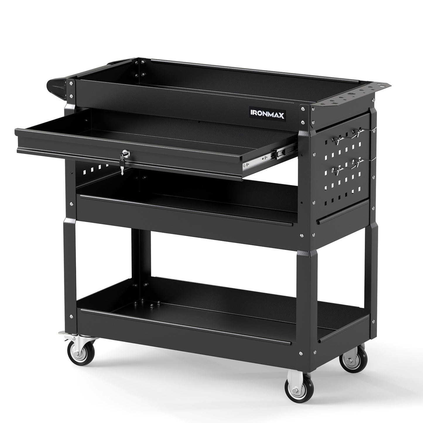 3-Tier Rolling Tool Cart with Lockable Drawer