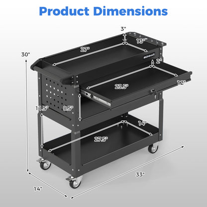 3-Tier Rolling Tool Cart with Lockable Drawer
