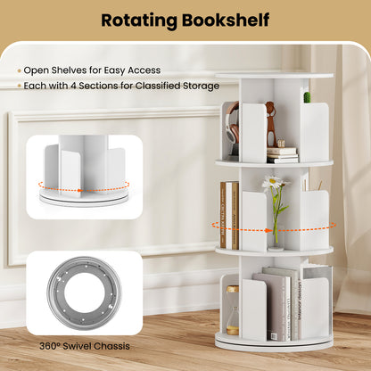 3-Tier Rotating Bookshelf with Dividers and Anti-falling Baffles-White