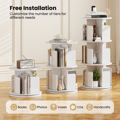3-Tier Rotating Bookshelf with Dividers and Anti-falling Baffles-White